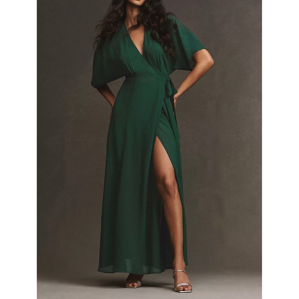 Reformation Winslow Dress Emerald Green Wrap Maxi Dress  XS New